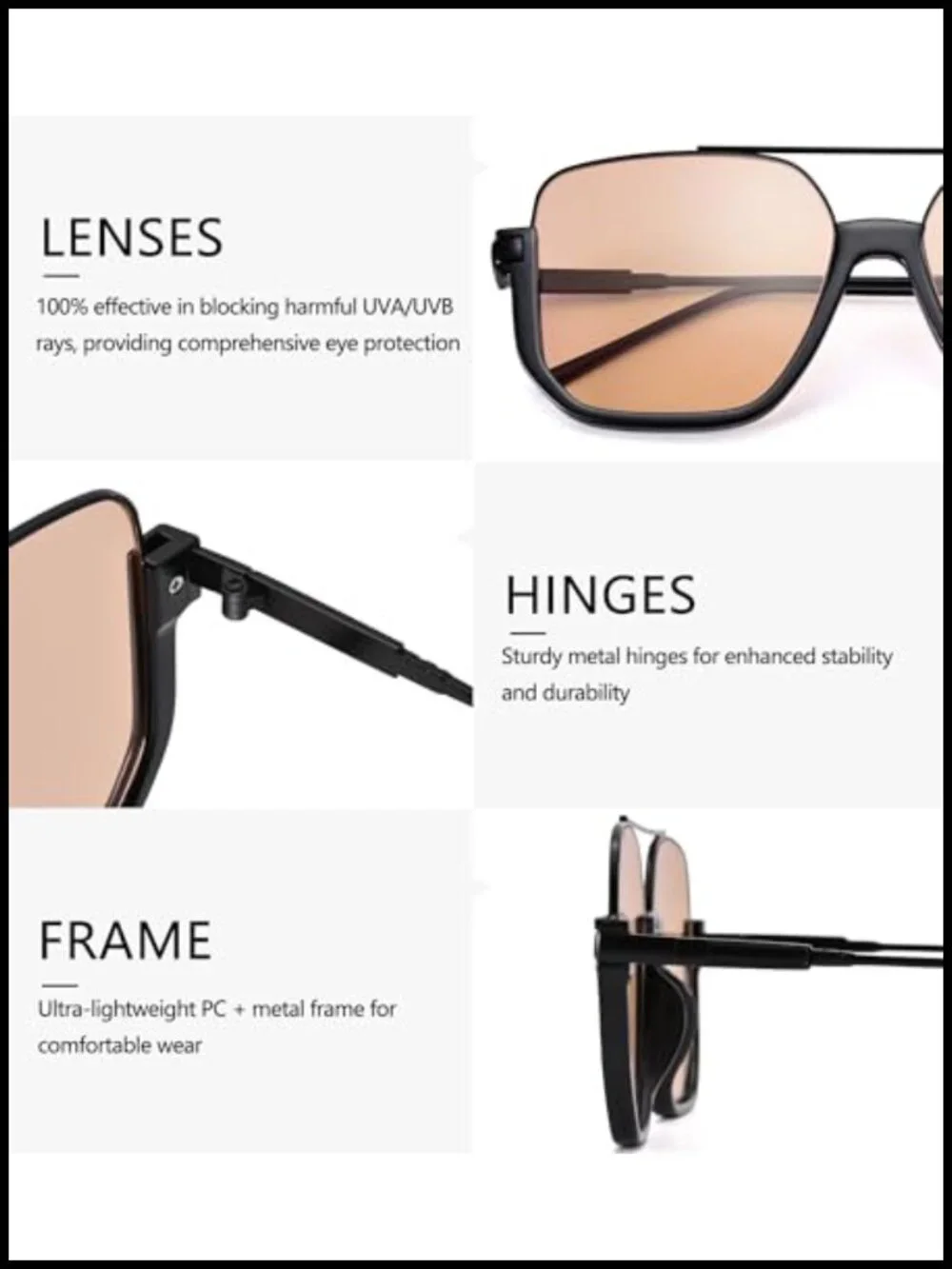 Women's Retro Oversized Square Sunglasses UV400 Metal Frame